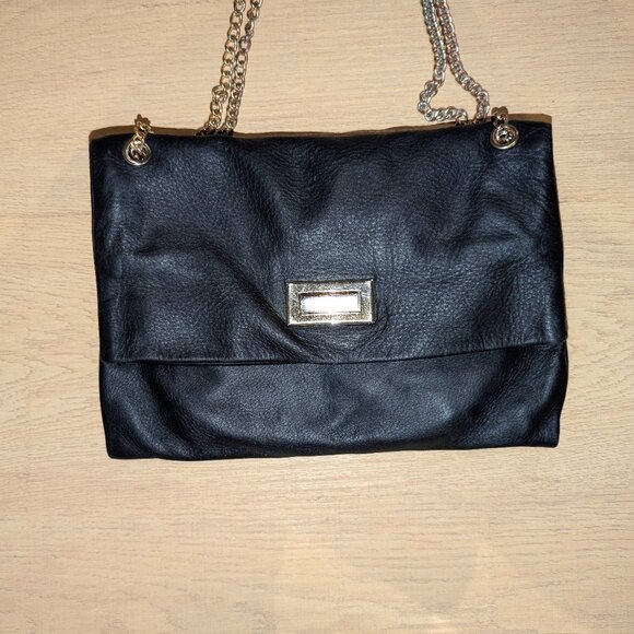 Pietro Alessandro NYC black flap over handbag purse turn lock chain leather - Picture 4 of 7